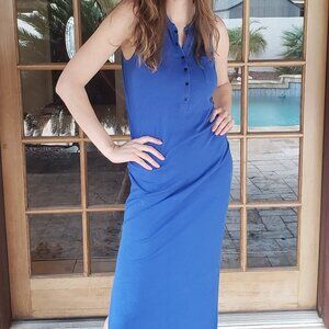 Athleta Rib Henley Cobalt Maxi Dress Tank Top Button Front Medium